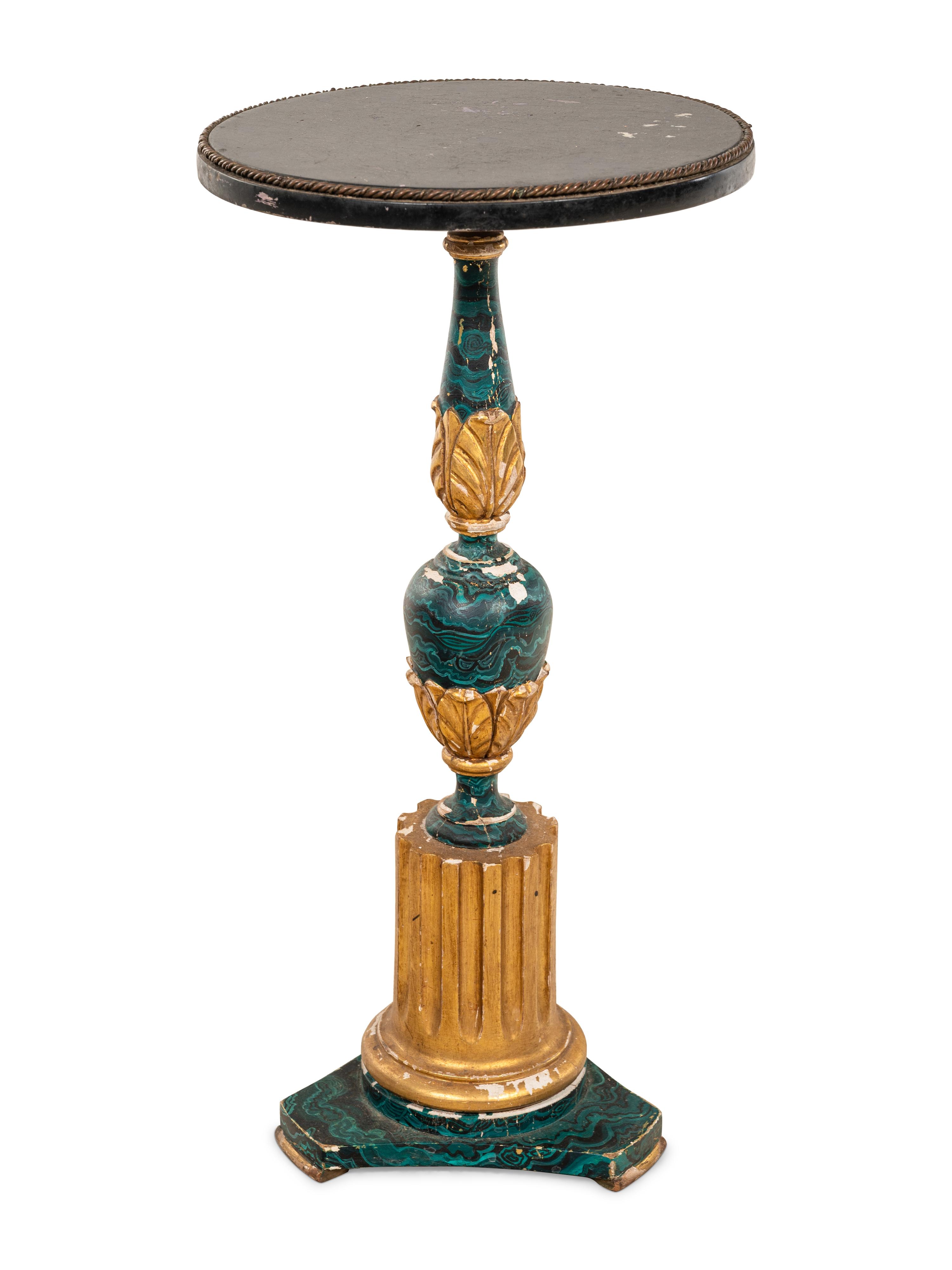 An Italian Painted and Parcel Gilt Faux Malachite Side Table
