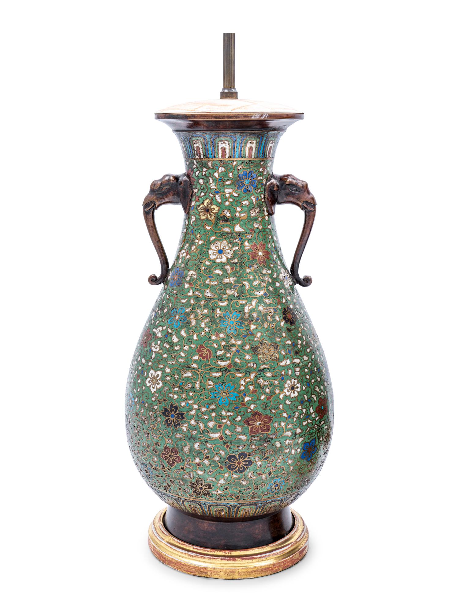 A Pair of Japanese Cloisonné Vases Mounted as Lamps