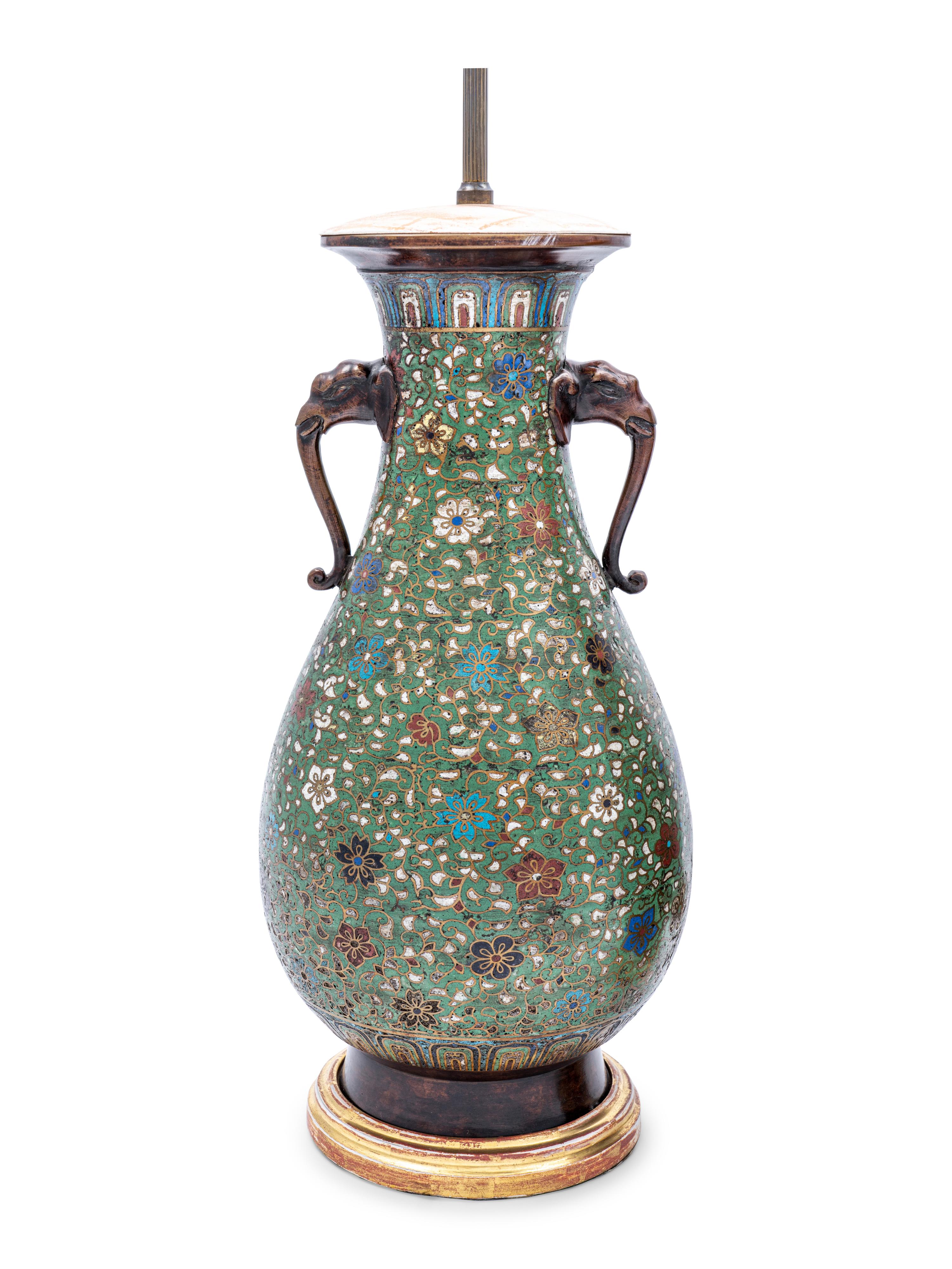 A Pair of Japanese Cloisonné Vases Mounted as Lamps