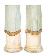 A Pair of Continental Painted and Parcel Gilt Tromp l'Oeil Pedestals