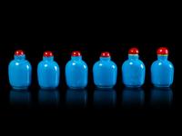 Six Chinese Blue Glass Snuff Bottles