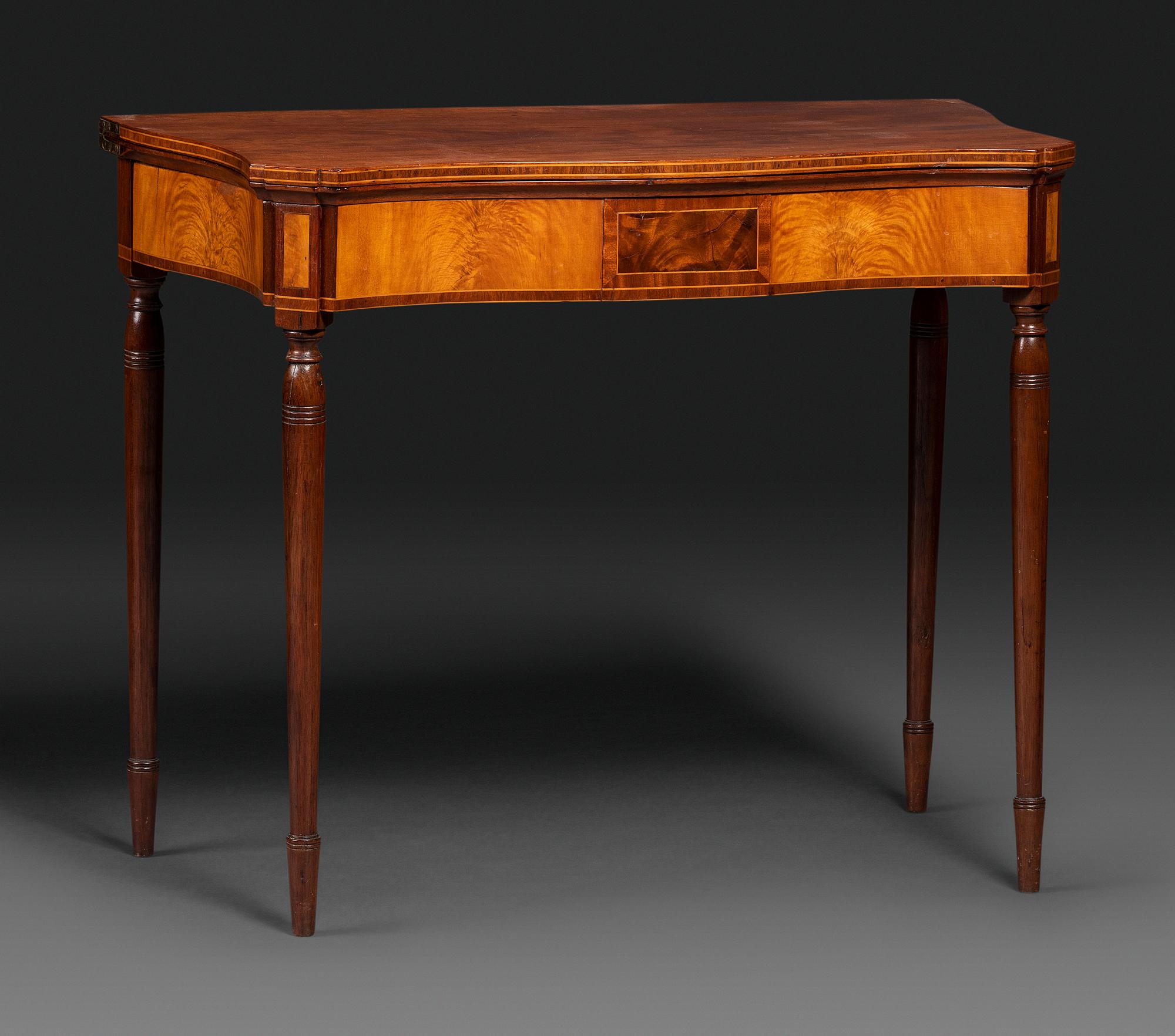 A Federal Birch Veneered and Inlaid Mahogany Game Table