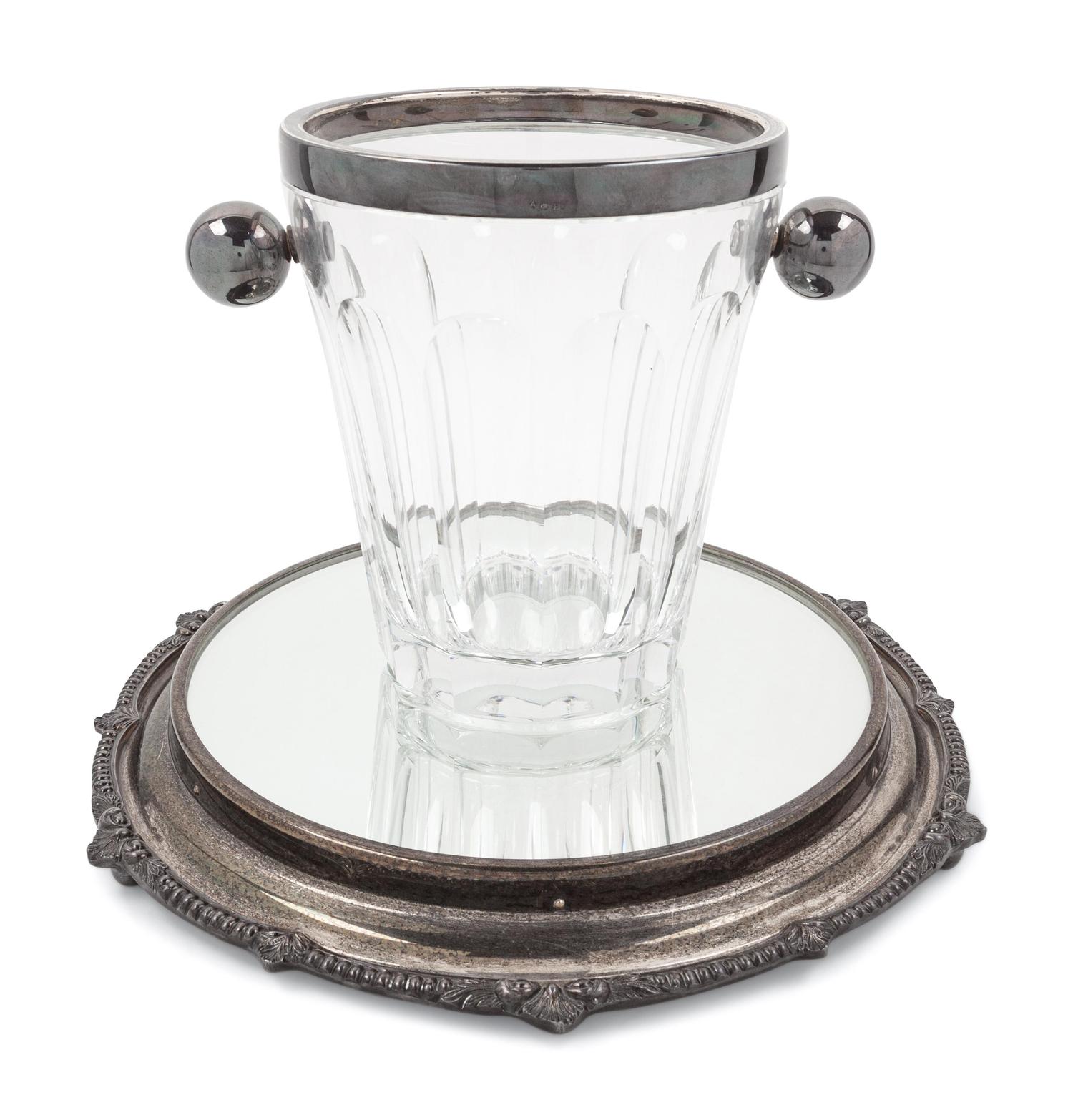 An English Silver Mounted Cut-Glass Wine Cooler and Undertray