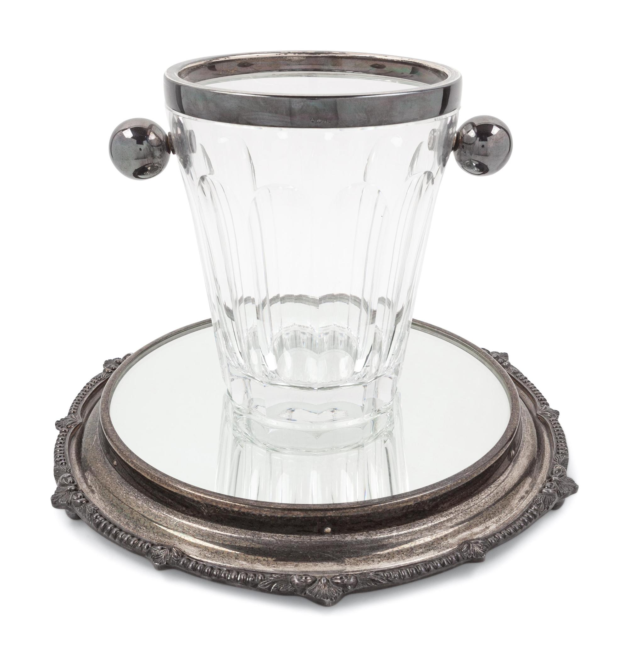 An English Silver Mounted Cut-Glass Wine Cooler and Undertray