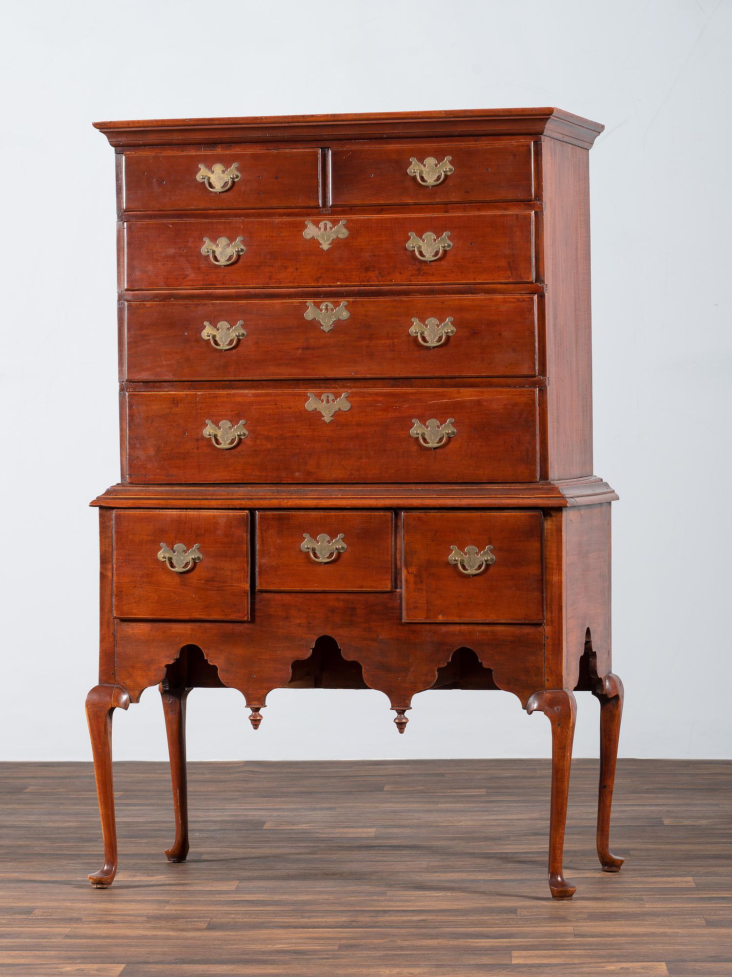 A Queen Anne Stained Cherrywood Flat Top High Chest
