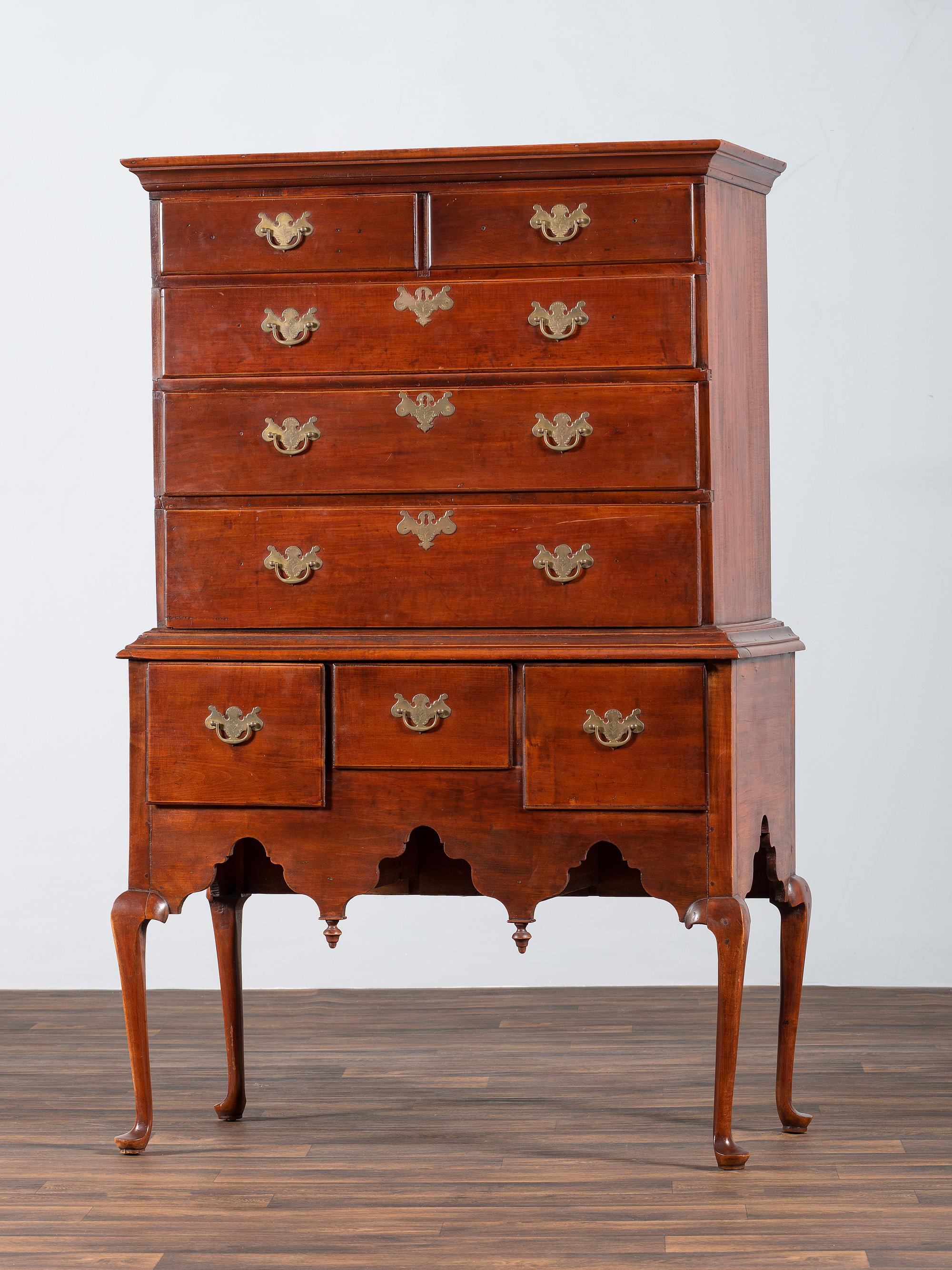 A Queen Anne Stained Cherrywood Flat Top High Chest