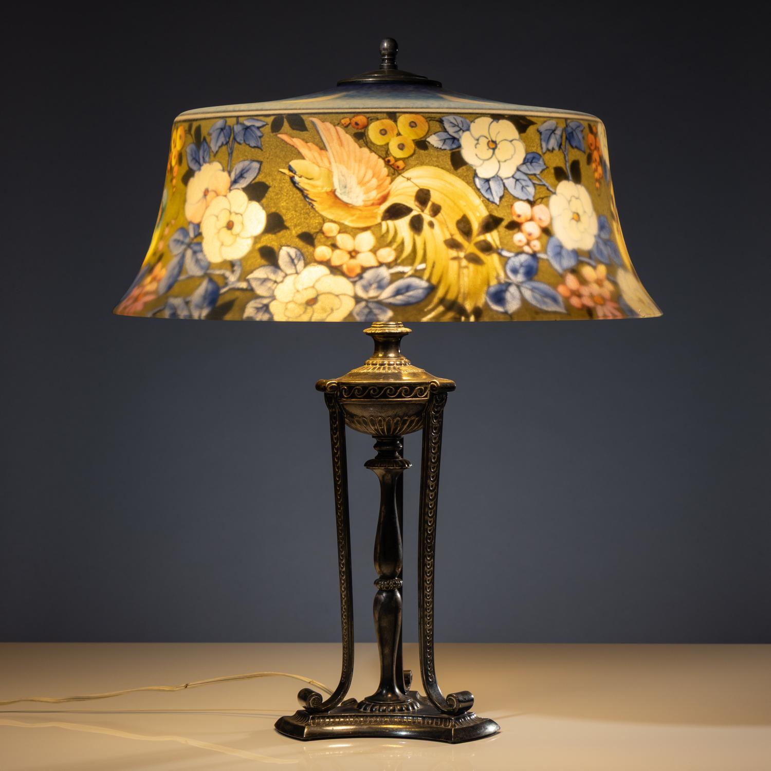 Reverse-painted Birds of Paradise lamp