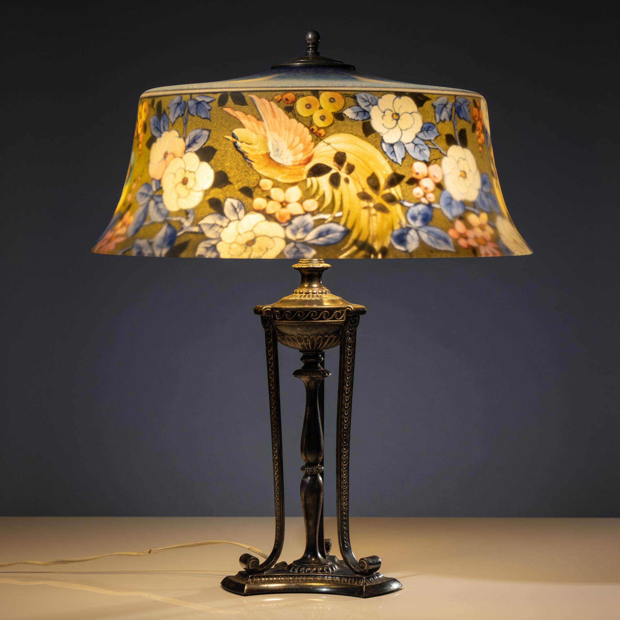 Reverse-painted Birds of Paradise lamp