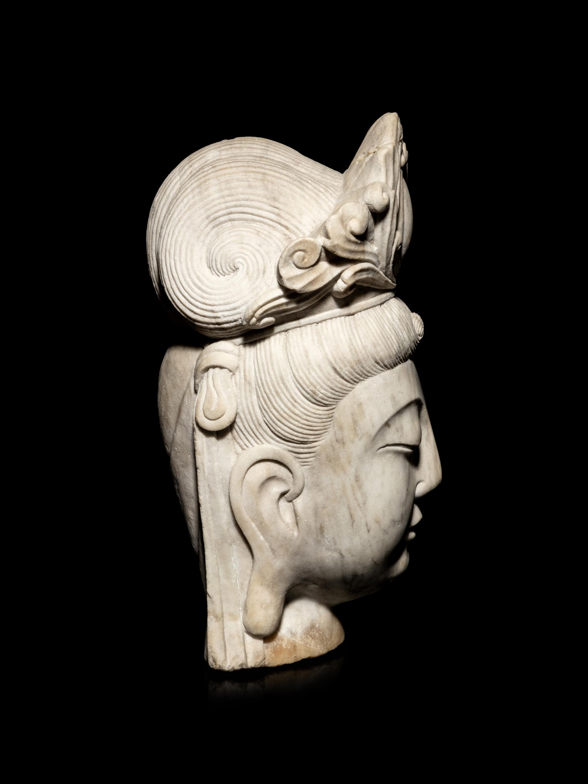 A Chinese White Marble Head of Guanyin