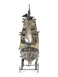 A German Silvered Metal Model of a Three-Masted Ship
