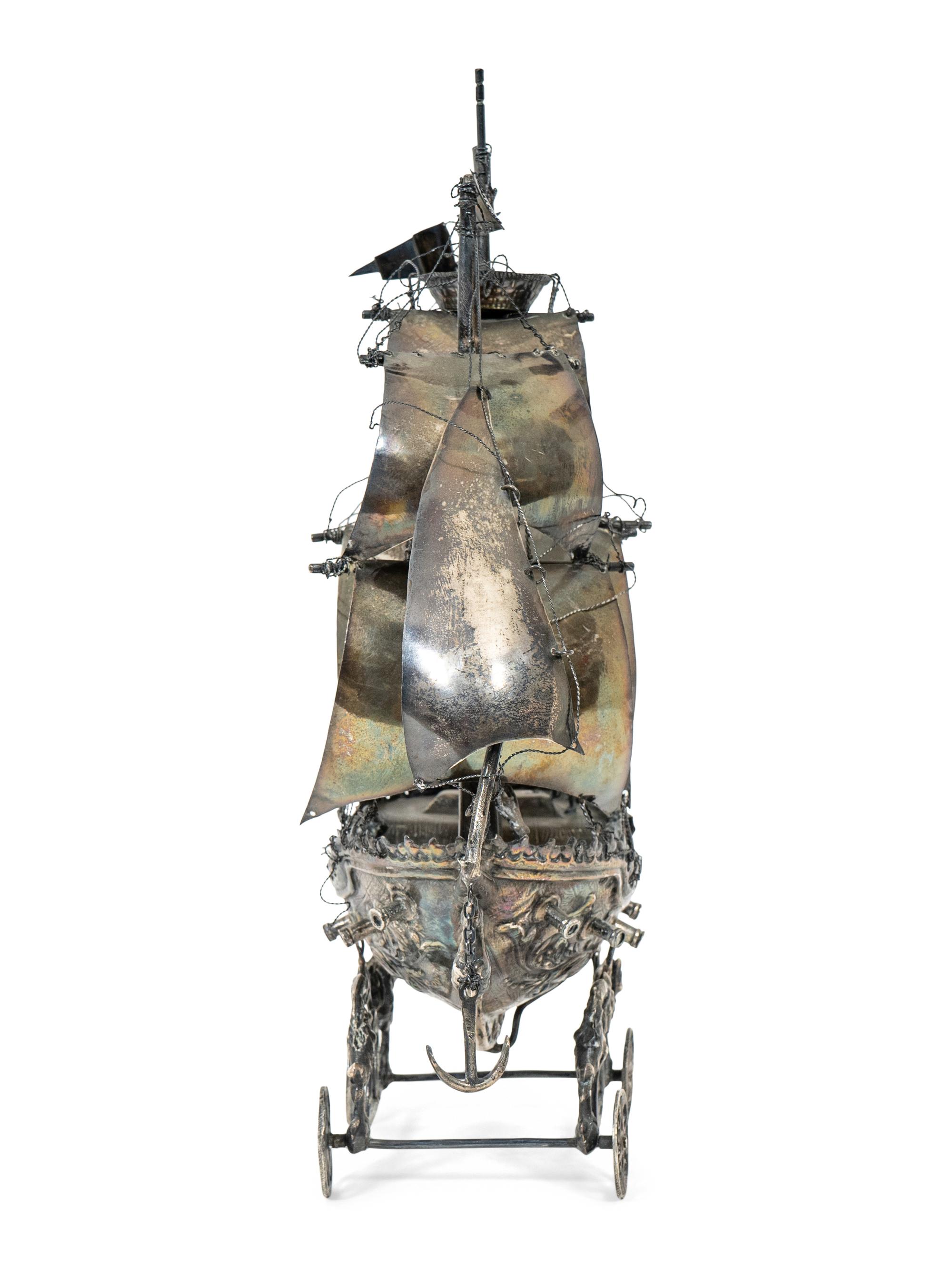 A German Silvered Metal Model of a Three-Masted Ship