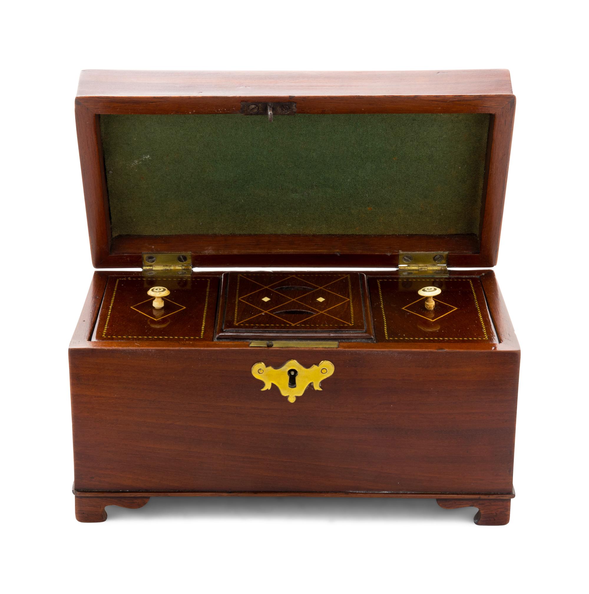 An English Mahogany and Marquetry Tea Caddy