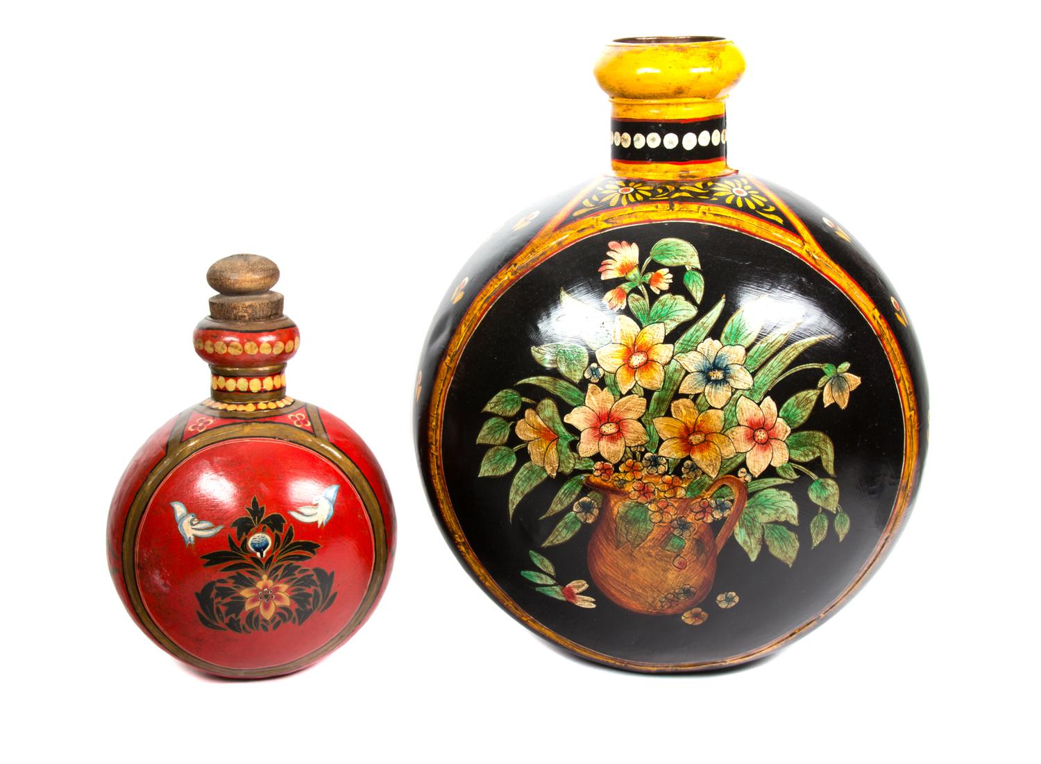 A Large Painted Metal Bottle Height of first 21 1/2 inches. — 20TH CENTURY
