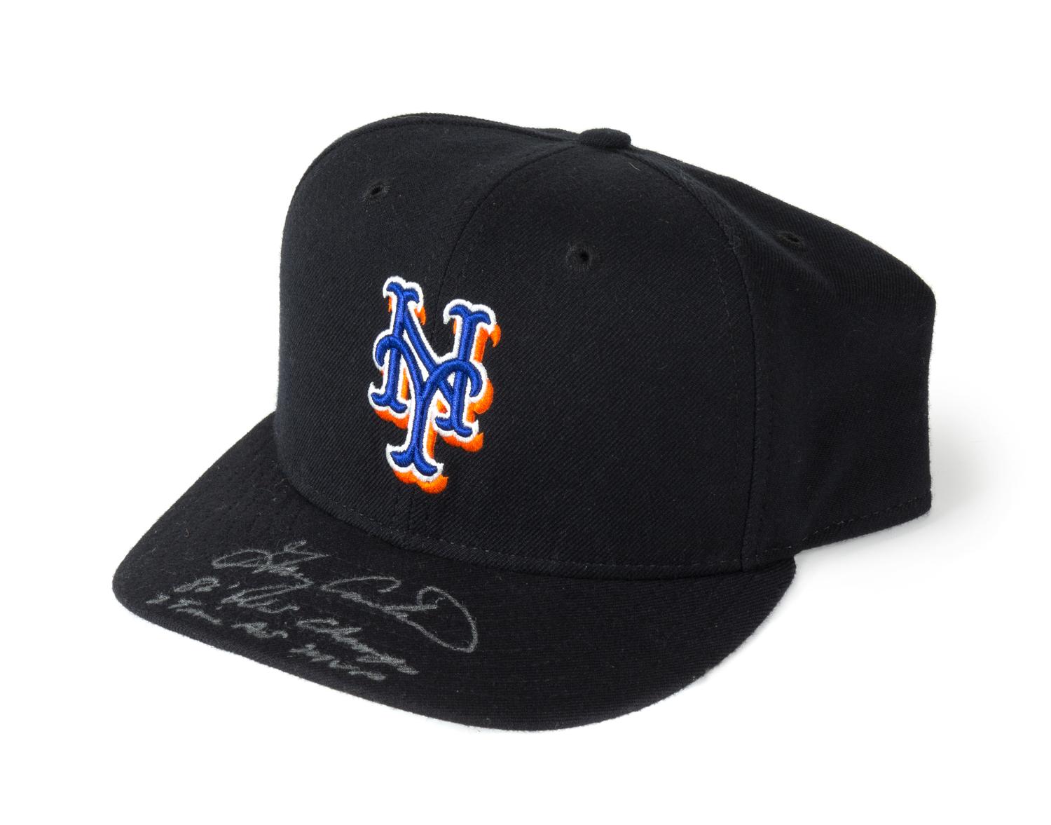 A Gary Carter Autographed Baseball Hat height of display case 8 x width 9 1/2 x depth 10 inches.