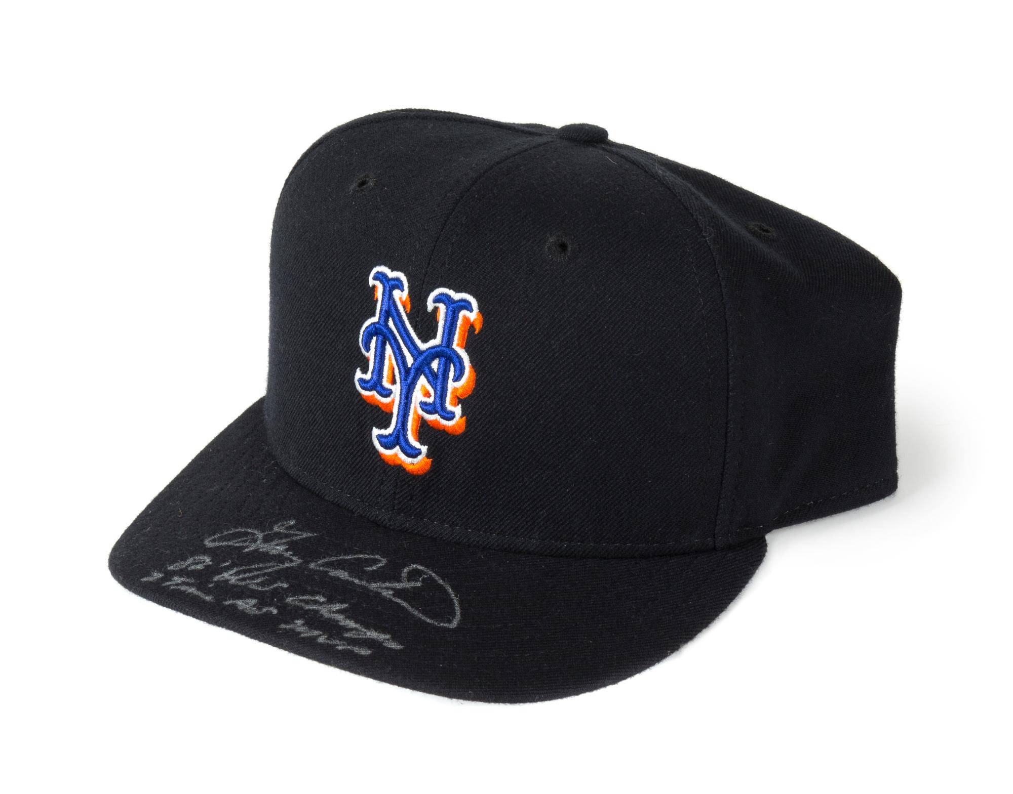 A Gary Carter Autographed Baseball Hat height of display case 8 x width 9 1/2 x depth 10 inches.