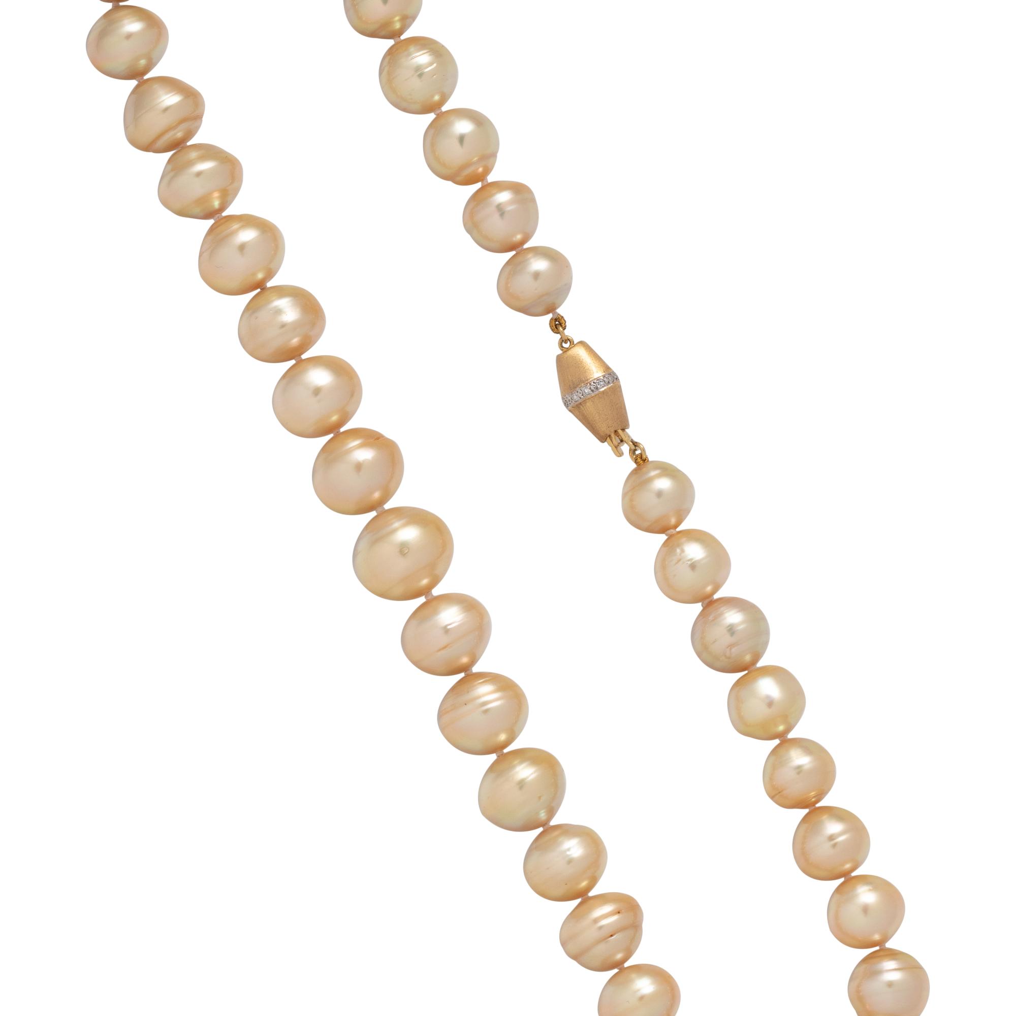 CULTURED GOLDEN BAROQUE PEARL AND DIAMOND NECKLACE