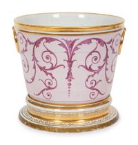 An English Painted and Parcel Gilt Porcelain Cache Pot and Stand
