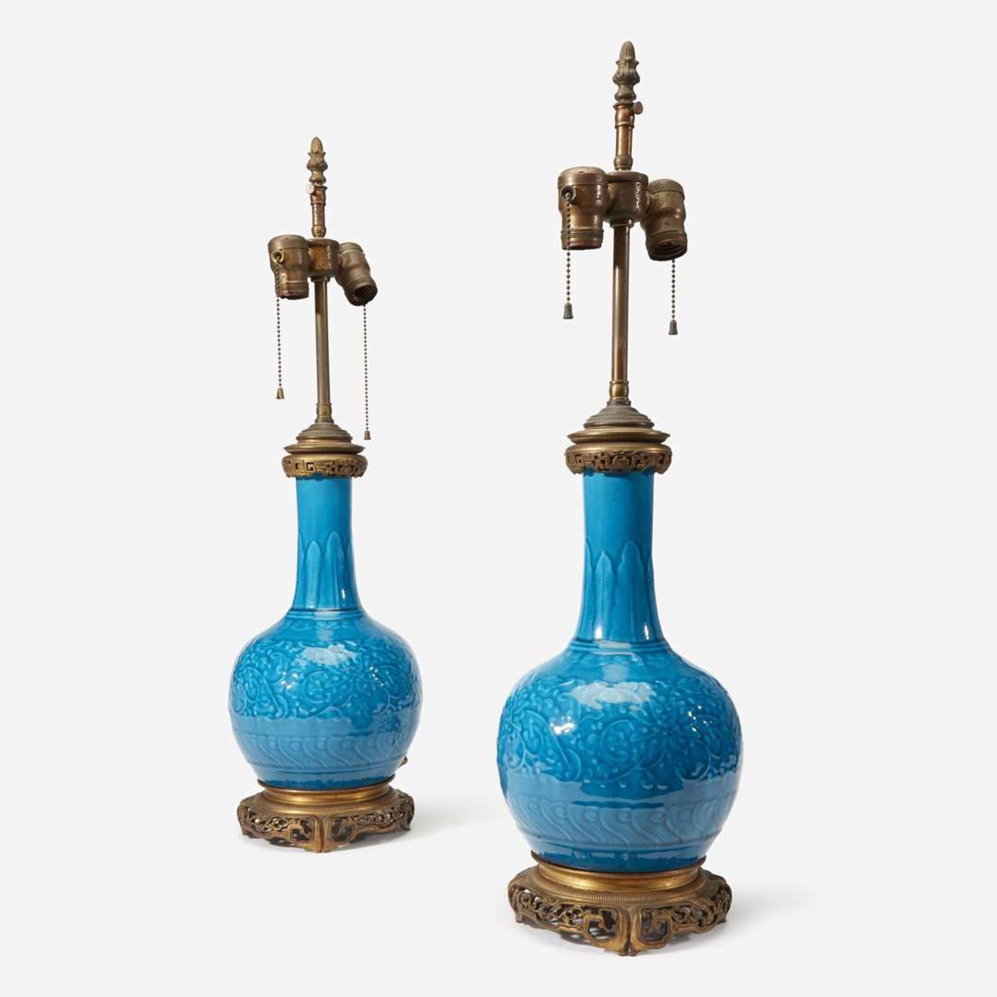 ARO - A Pair of Ormolu-Mounted Theodore Deck Faience 'Persian Blue' Ground Vases Late 19th century