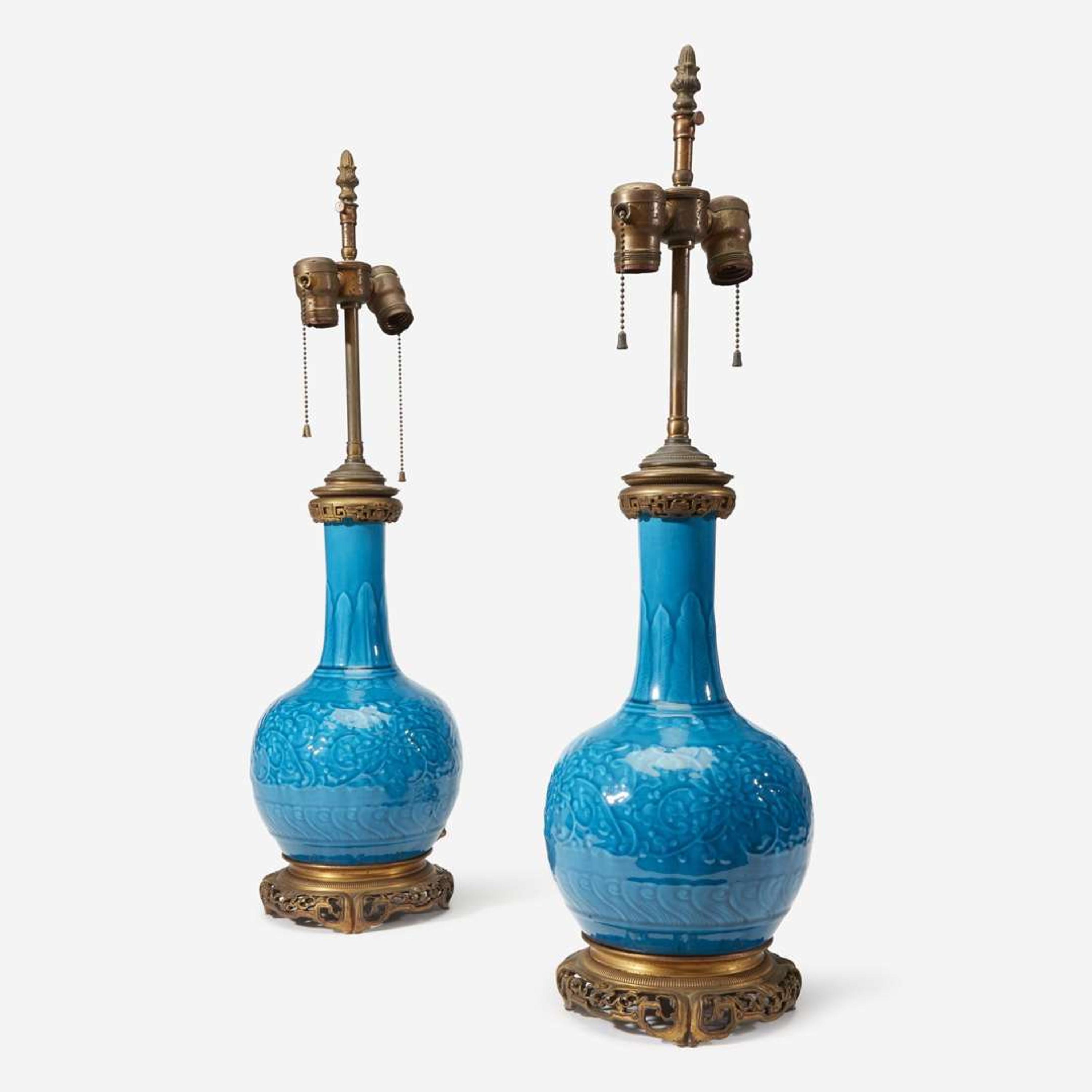 ARO - A Pair of Ormolu-Mounted Theodore Deck Faience 'Persian Blue' Ground Vases Late 19th century