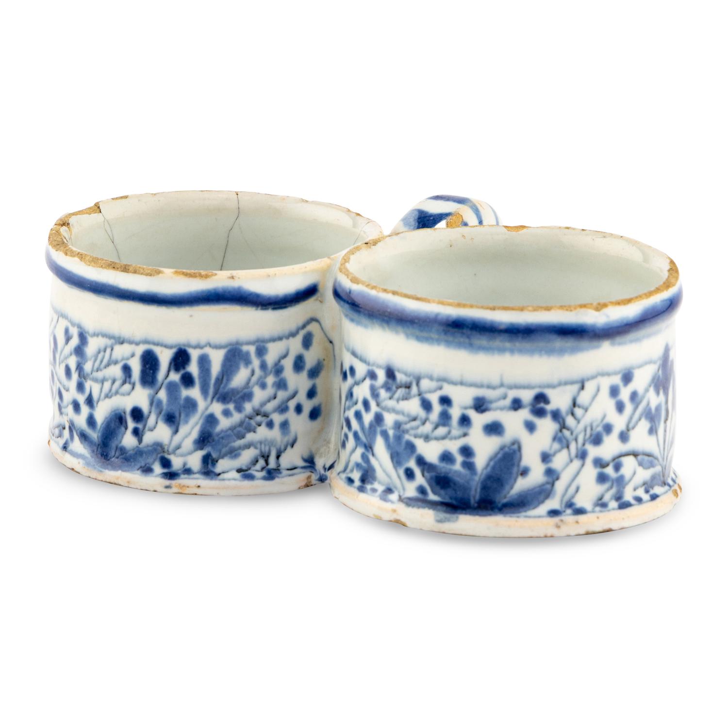 A Dutch Delft Twin-Bowl Condiment Dish