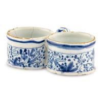 A Dutch Delft Twin-Bowl Condiment Dish