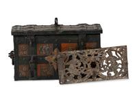 A Continental Paint-Decorated and Iron Mounted Strong Box