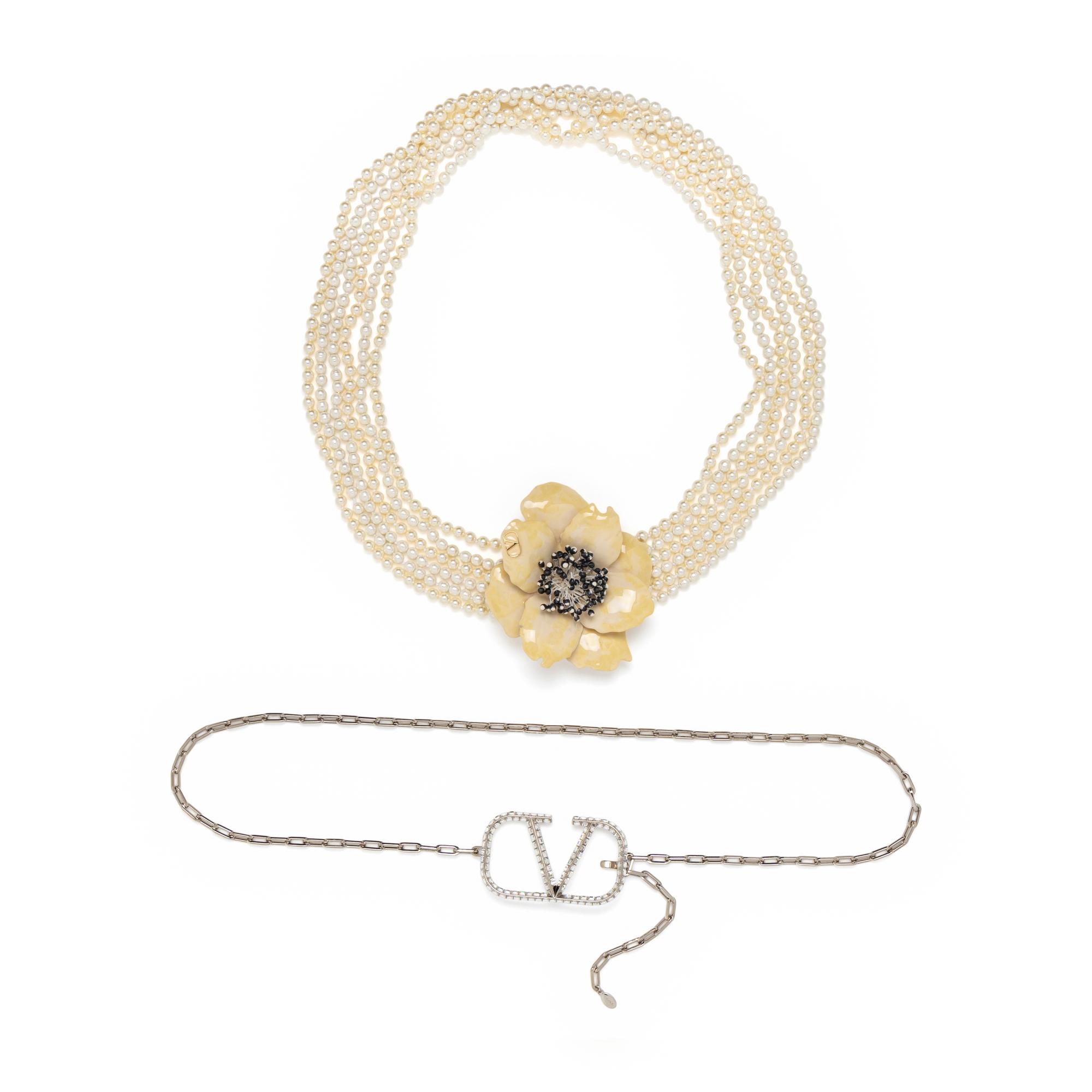 VALENTINO, FLOWER NECKLACE & CHAIN BELT