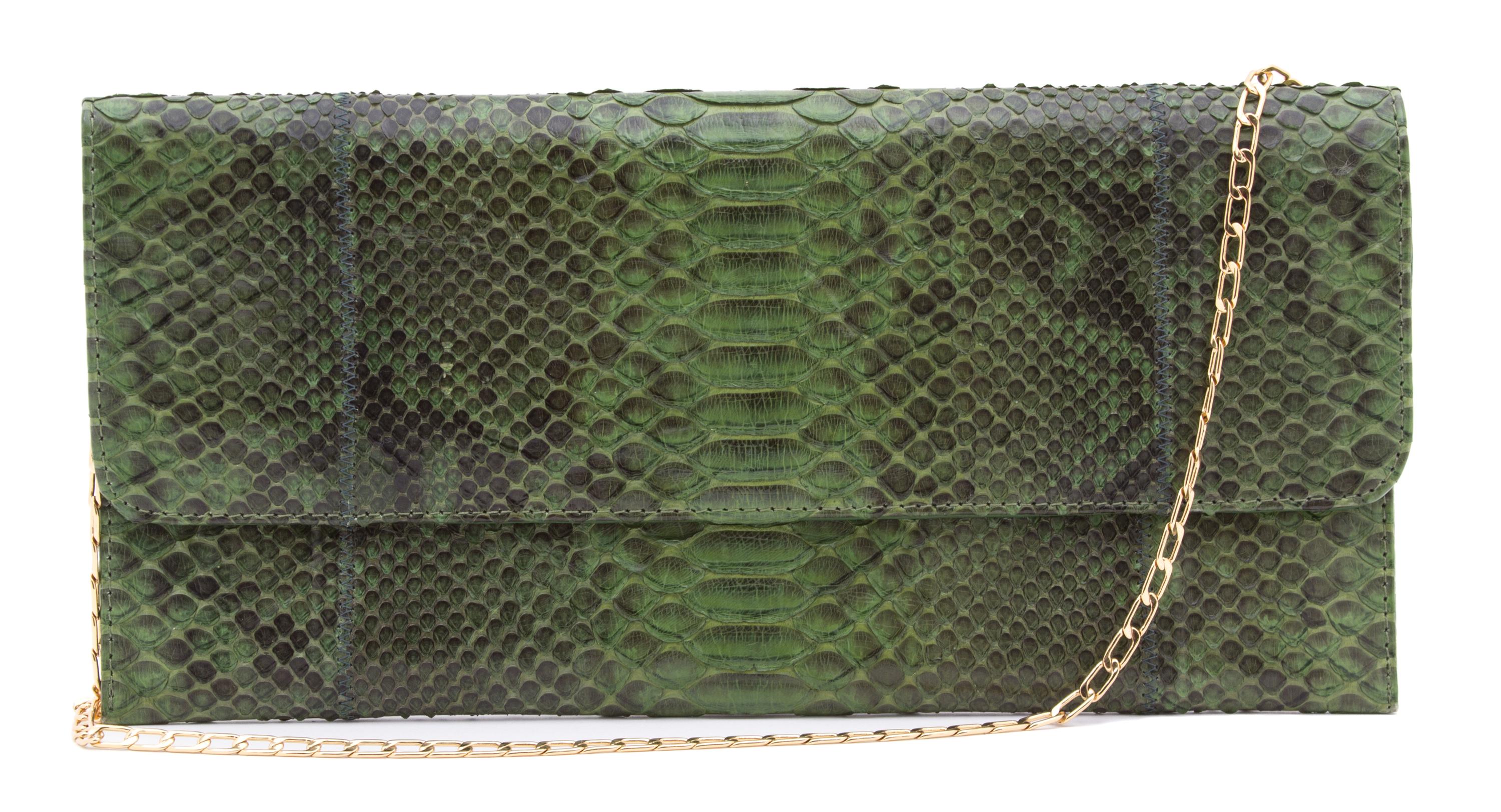 A Carlos Falchi Green Exotic Skin Clutch, 12" x 6" x .5".