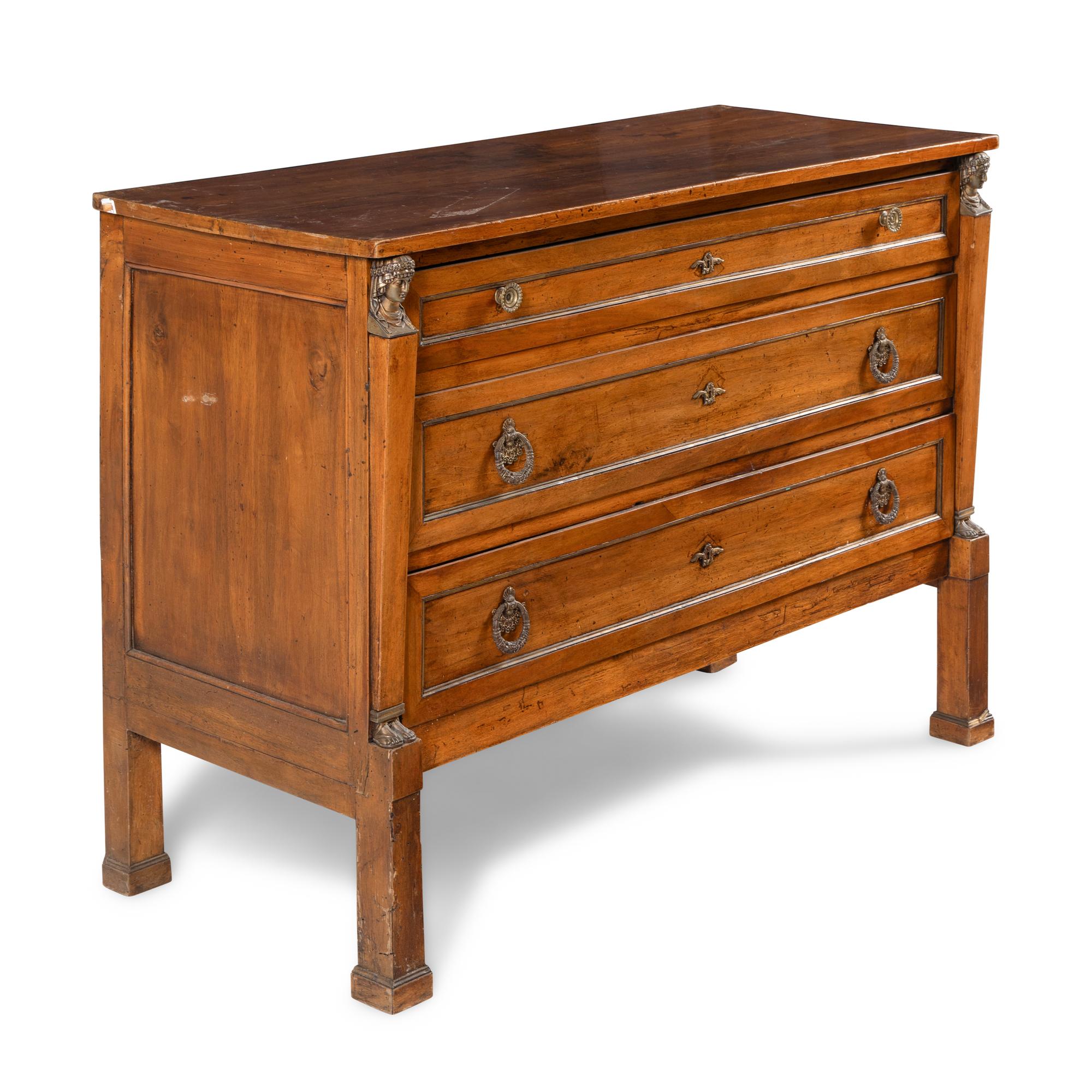 An Italian Neoclassical Gilt Metal Mounted Walnut Chest of Drawers