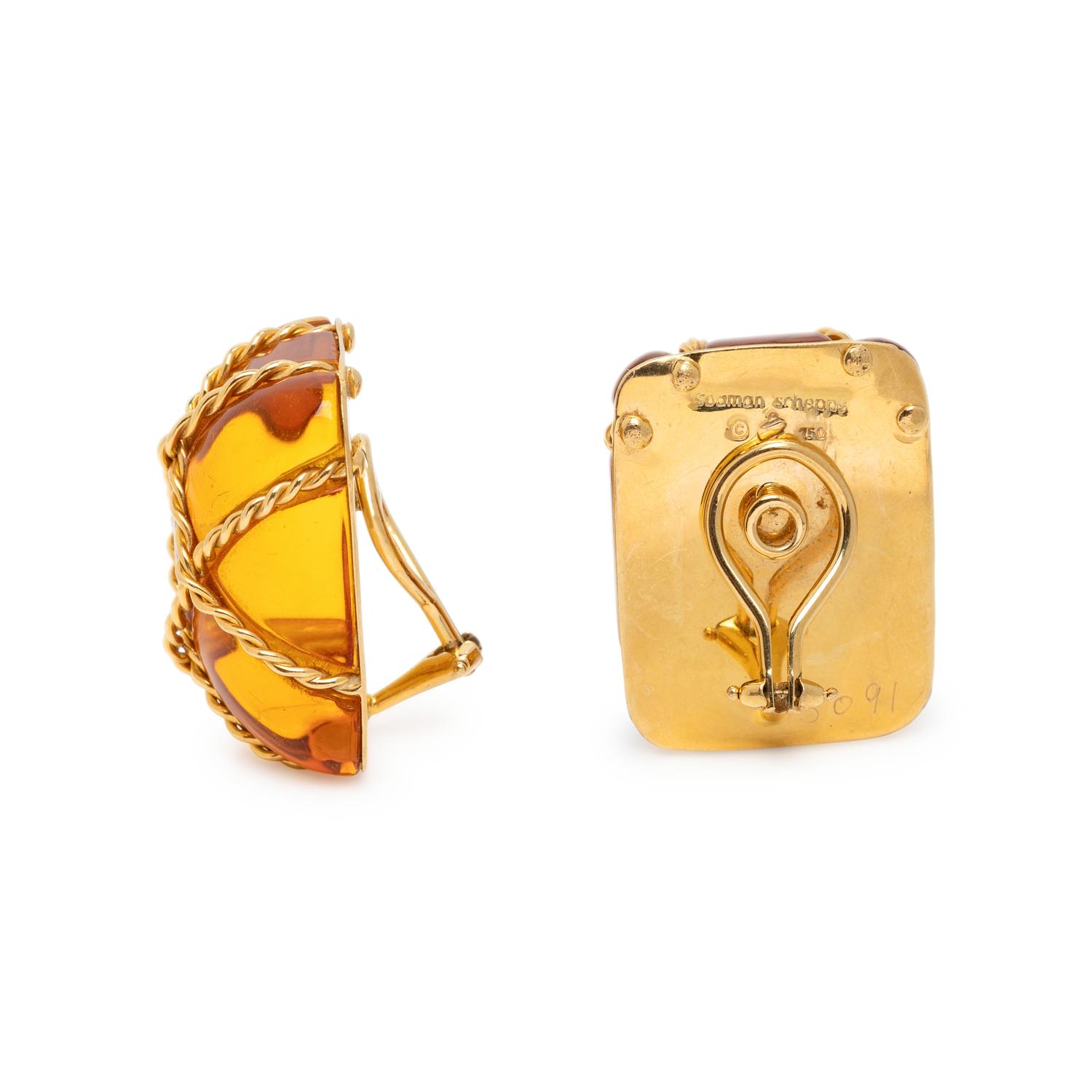 SEAMAN SCHEPPS, AMBER AND YELLOW GOLD 'CAGE' EARRINGS