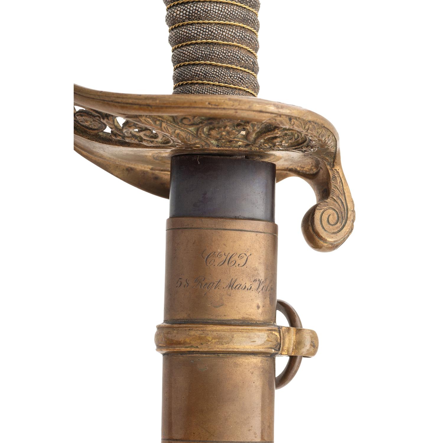 US Model 1850 Foot Officer's Sword Inscribed to CHT - Charles H. Tobey of the 58th Mass Volunteers - WIA at Spotsylvania and Petersburg, POW Petersburg