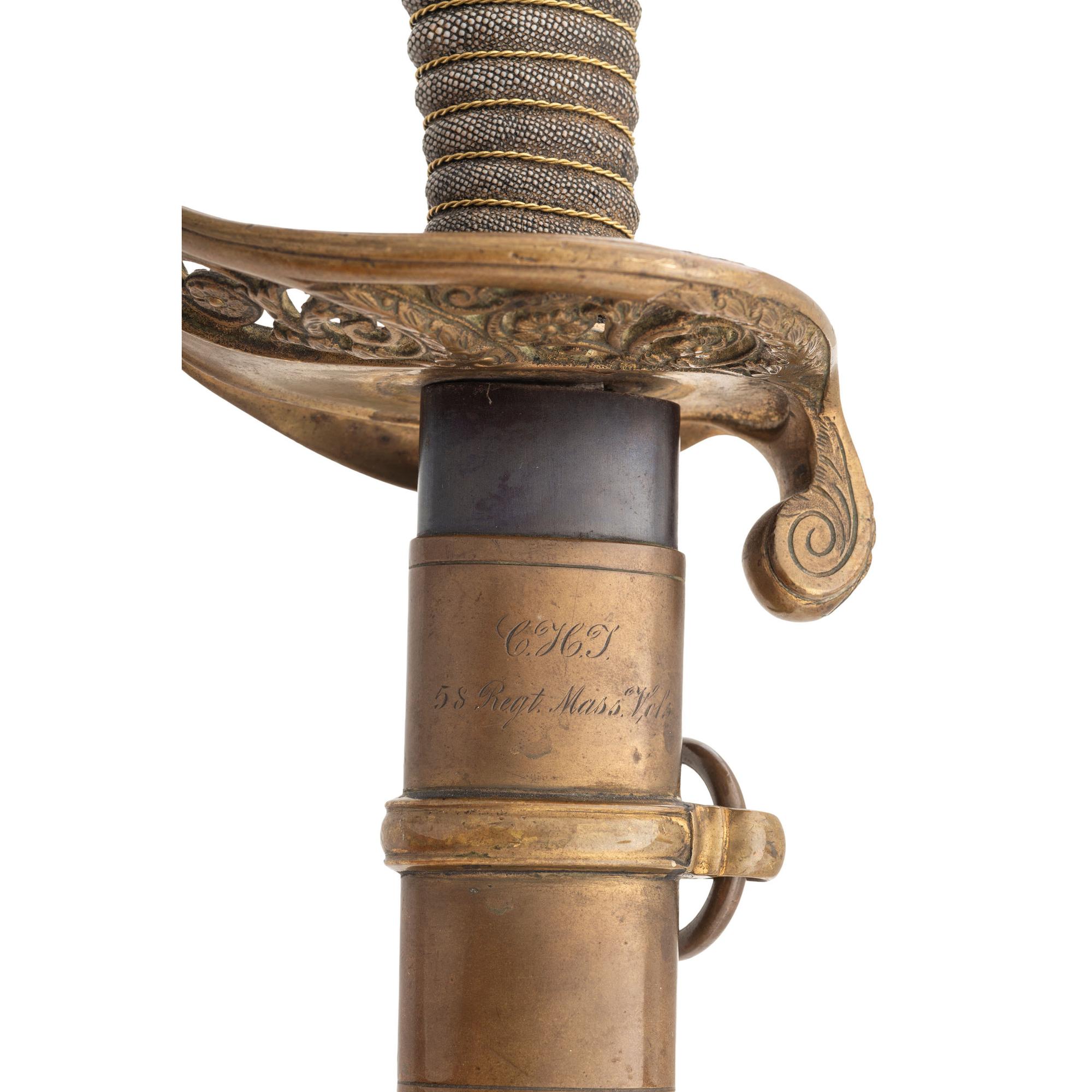 US Model 1850 Foot Officer's Sword Inscribed to CHT - Charles H. Tobey of the 58th Mass Volunteers - WIA at Spotsylvania and Petersburg, POW Petersburg