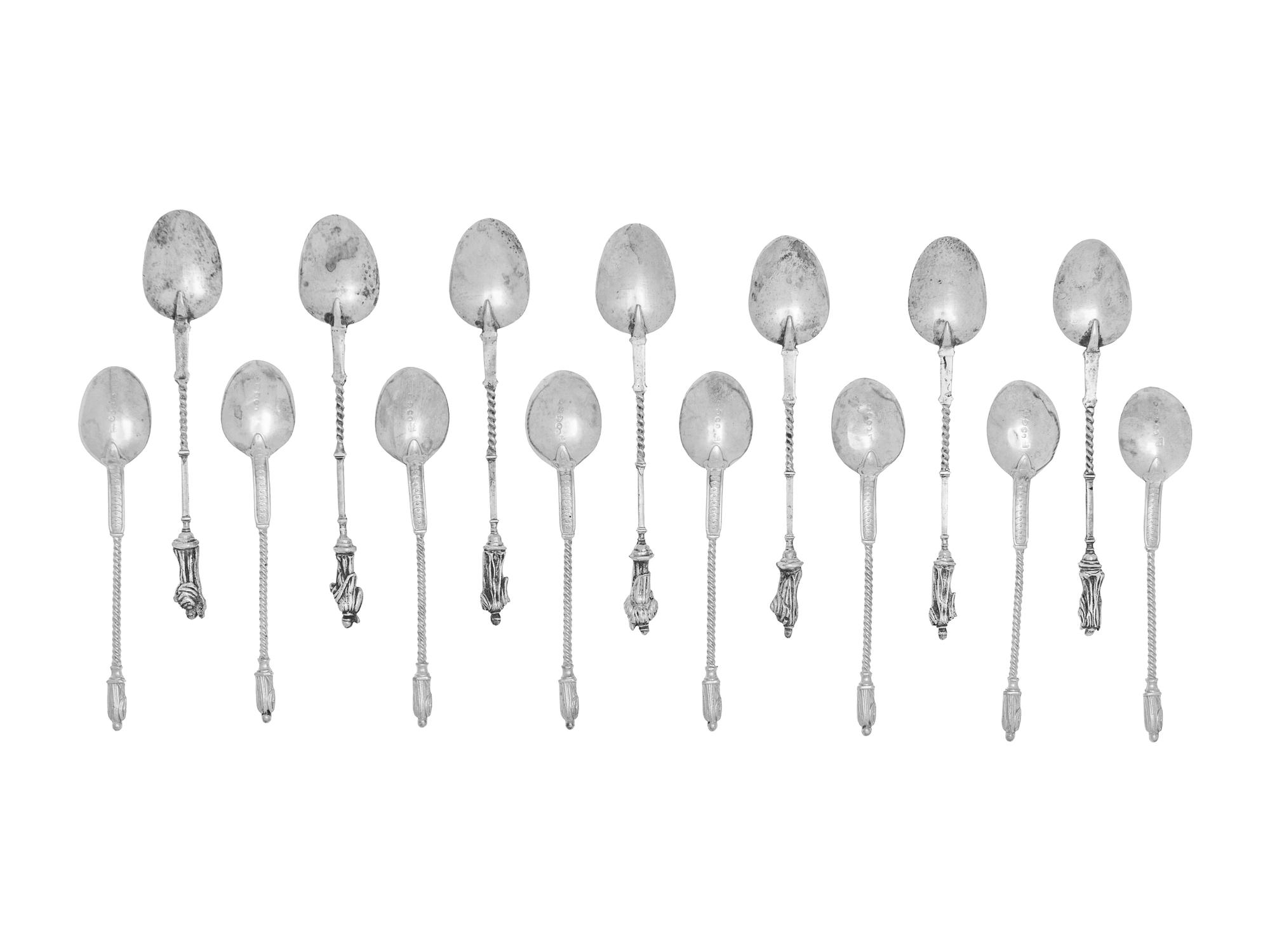 Two Sets of Silver Coffee Spoons with Figural Handles