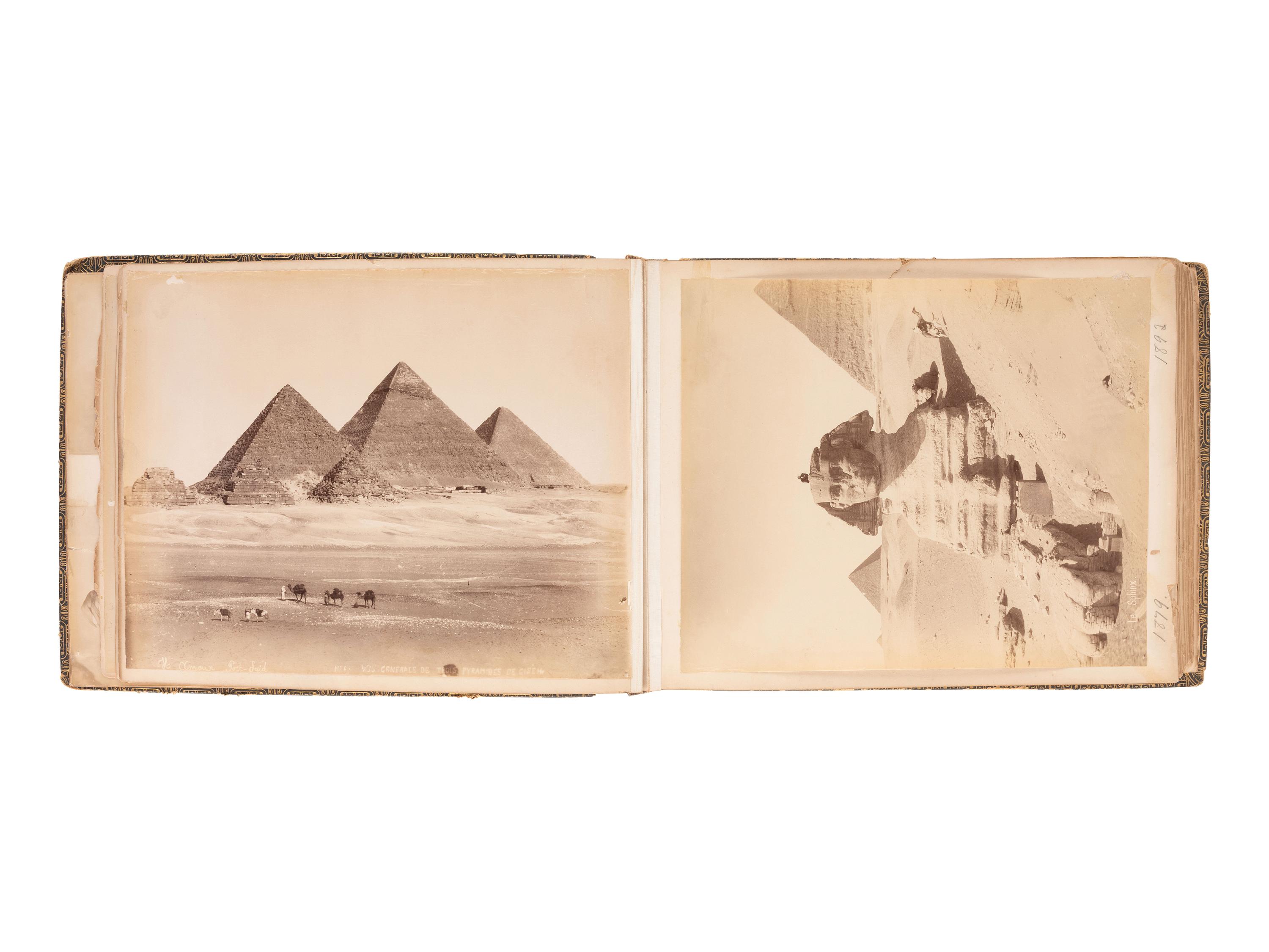[EARLY PHOTOGRAPHY] Album containing albumen prints of Egyptian scenes and landmarks by various photographers.