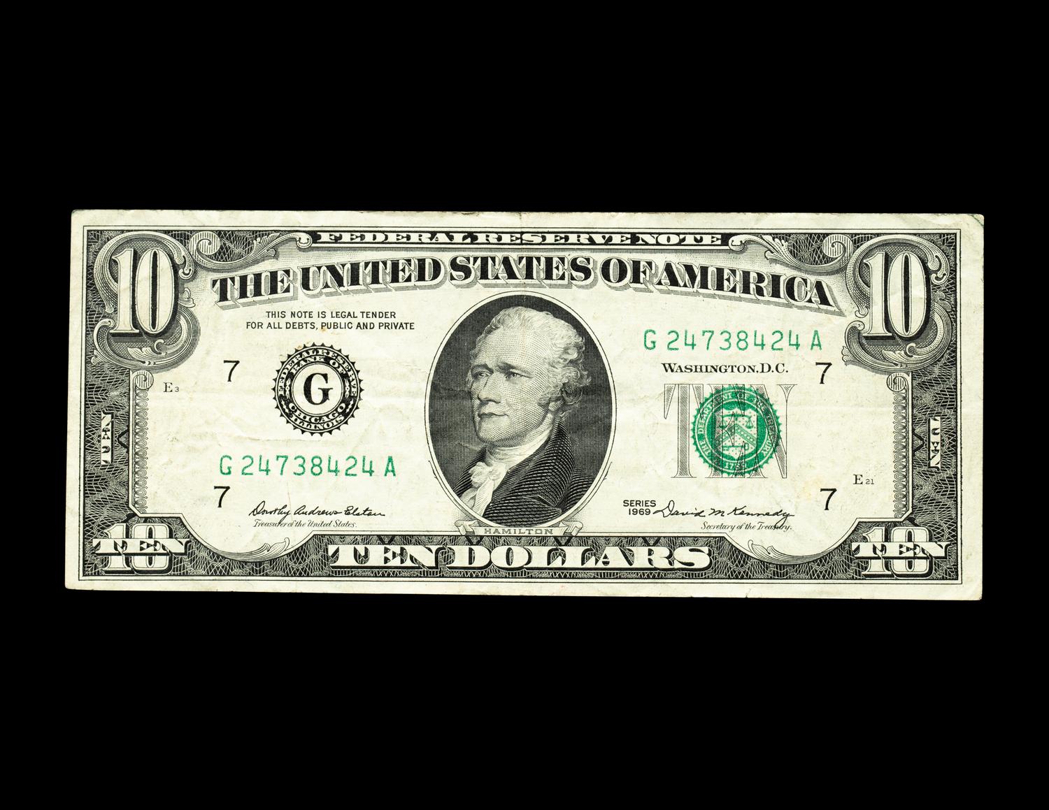 [ERROR] A Series 1969 $10 Federal Reserve Note Offset Printing Front-To-Back Error