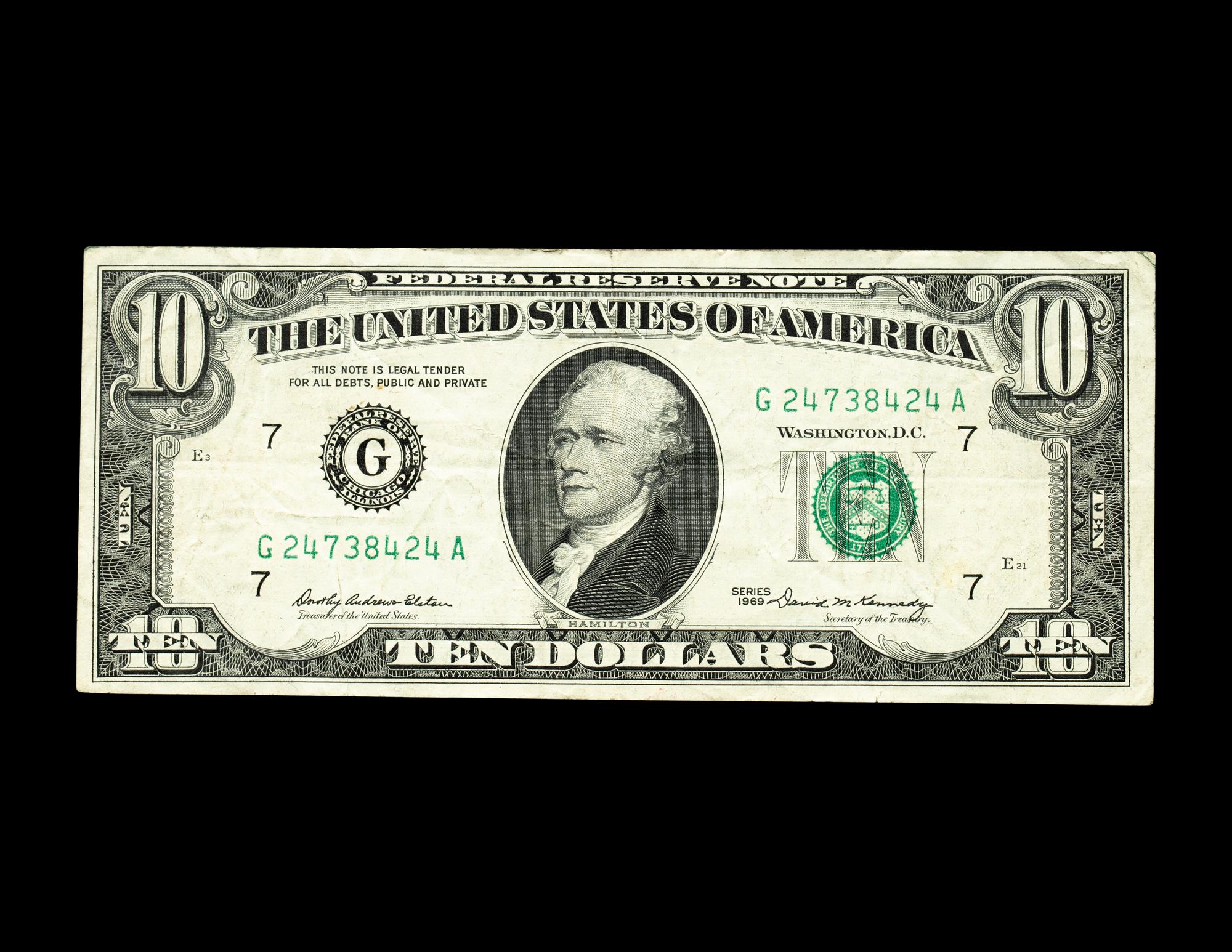 [ERROR] A Series 1969 $10 Federal Reserve Note Offset Printing Front-To-Back Error
