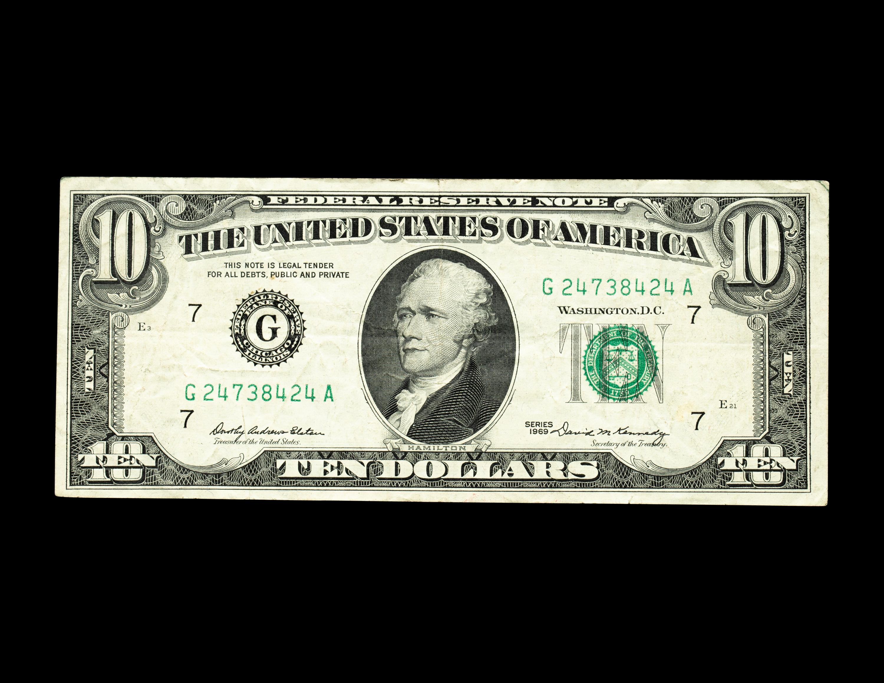 [ERROR] A Series 1969 $10 Federal Reserve Note Offset Printing Front-To-Back Error