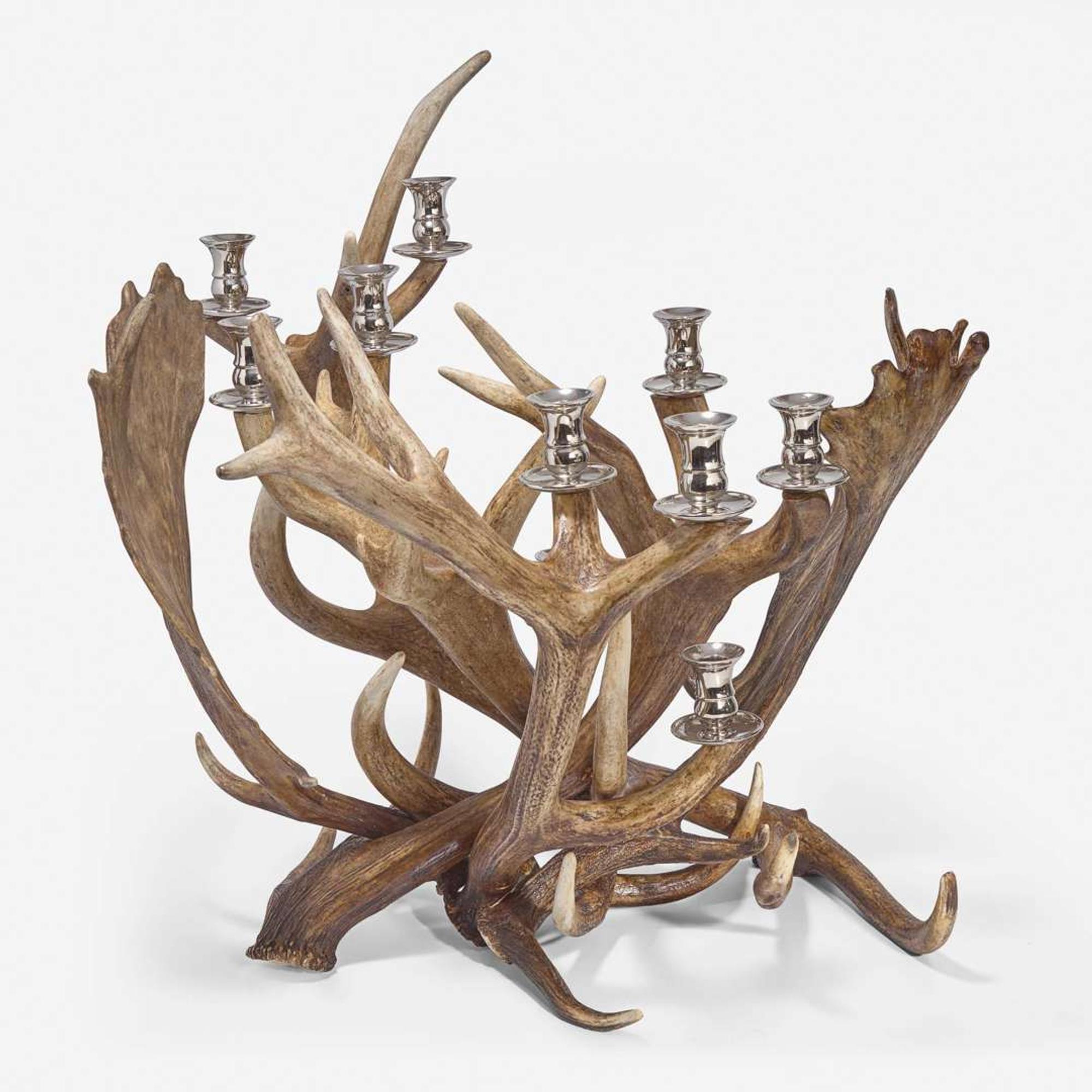 A Pair of Large Metal-Mounted Antler Candelabra