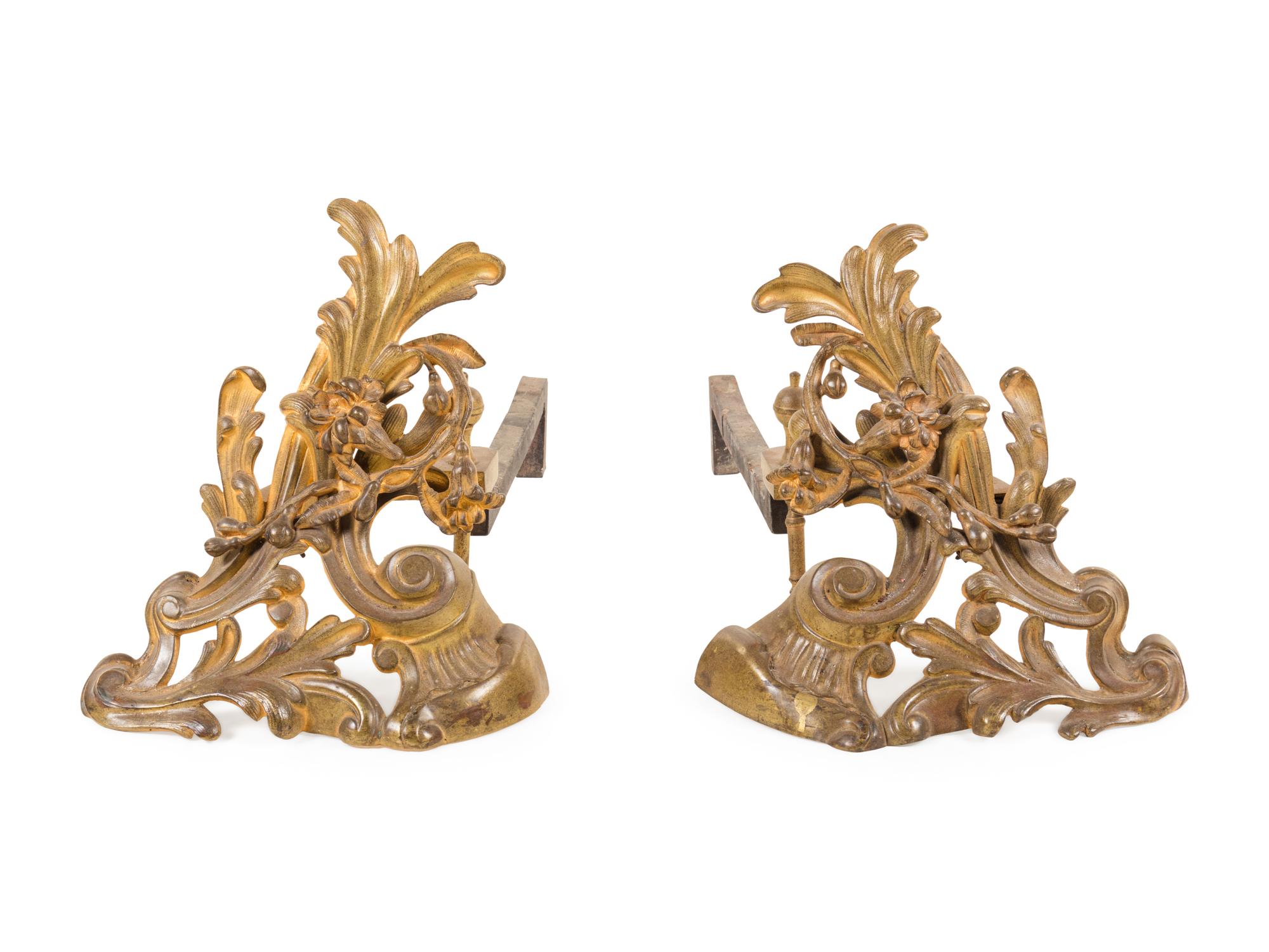 A Pair of Louis XV Style Gilt Metal Chenets