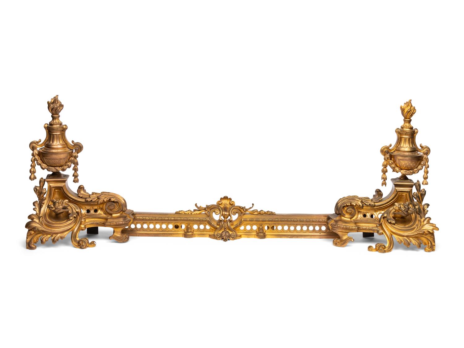 A Louis XV Style Gilt Bronze Fire Fender