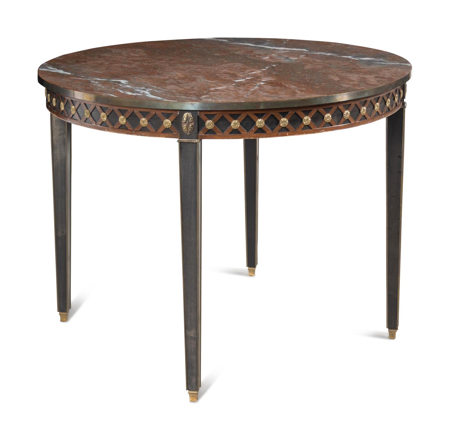 A Swedish Neoclassical Style Brass Mounted Marble-Top Table