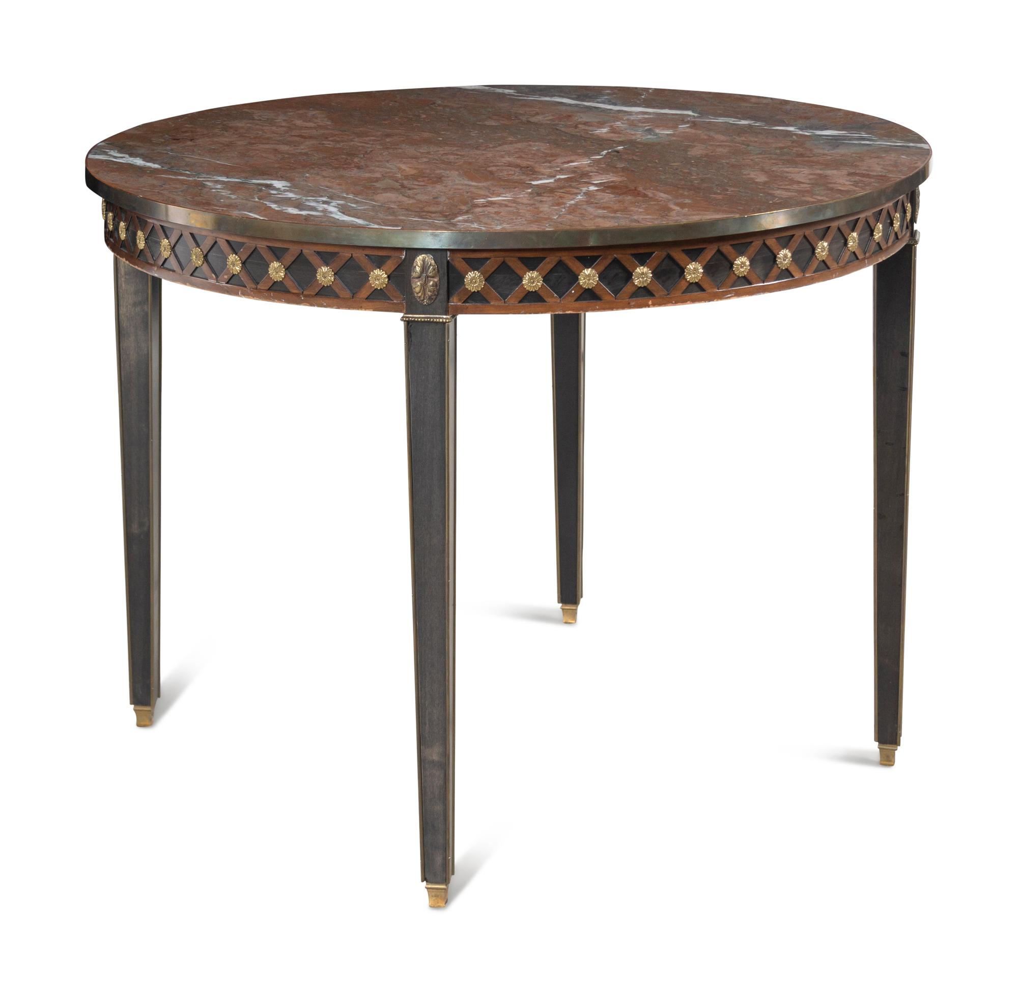 A Swedish Neoclassical Style Brass Mounted Marble-Top Table