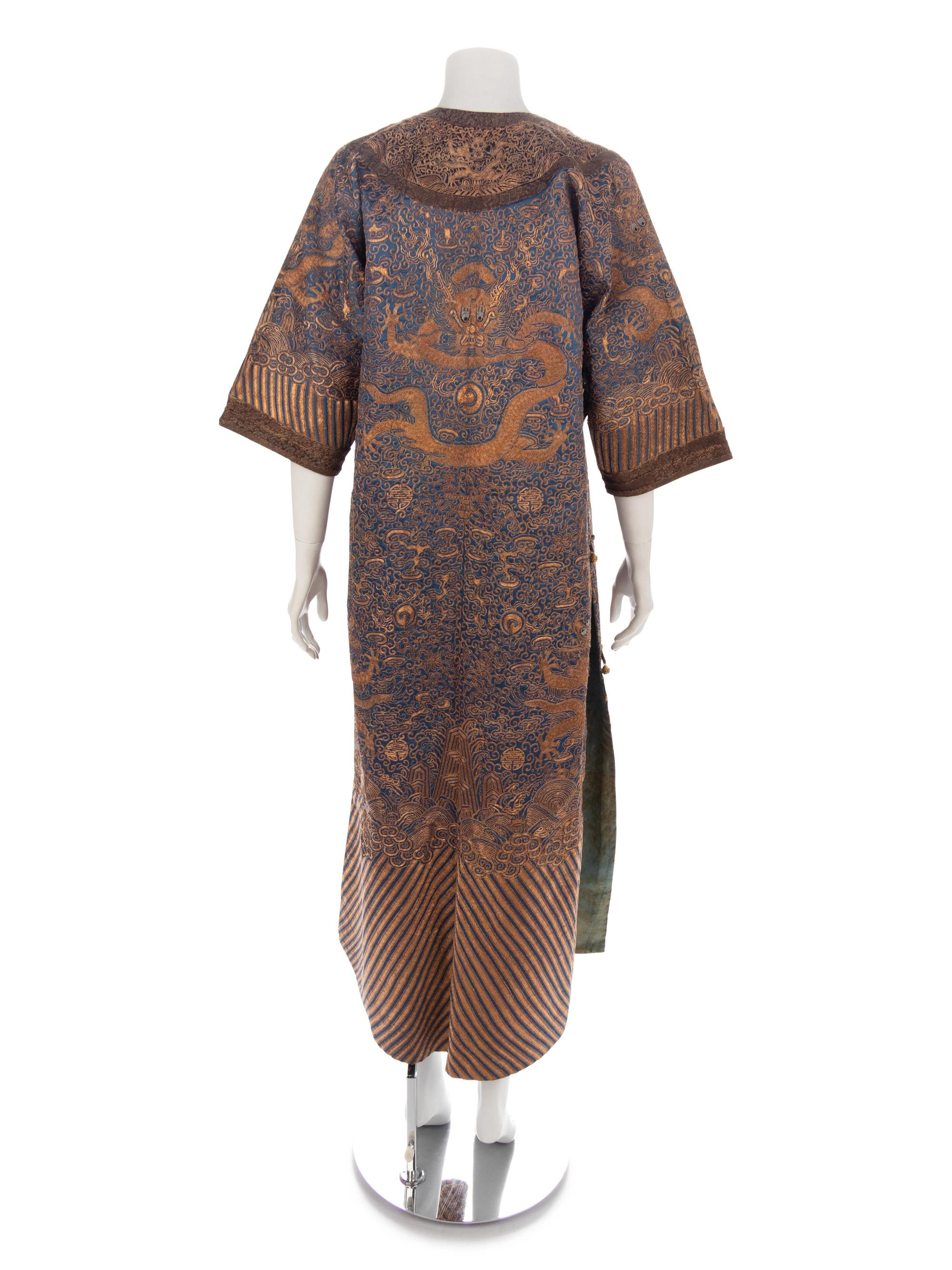 A Chinese Blue-Ground Silk 'Dragon' Robe