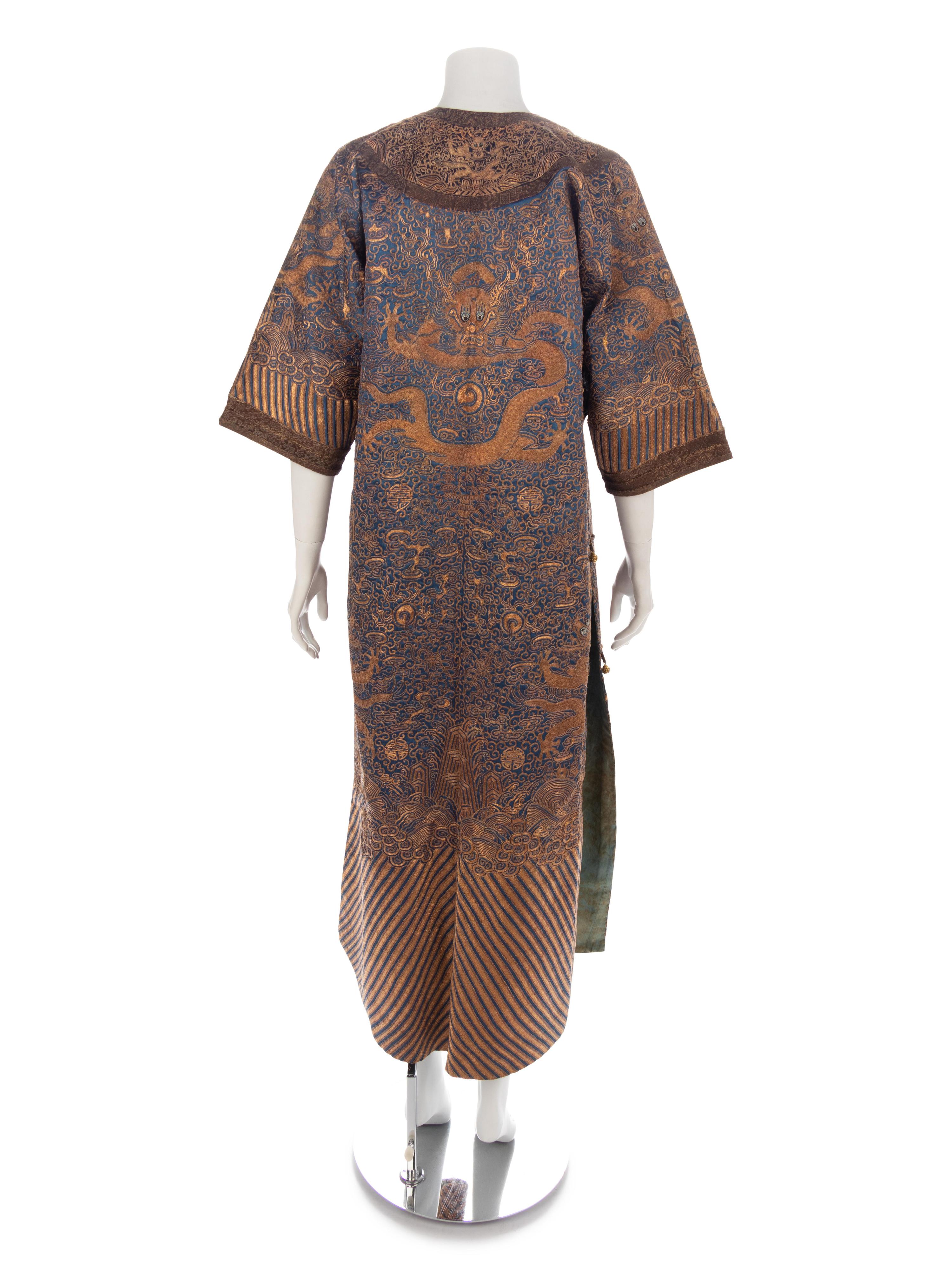 A Chinese Blue-Ground Silk 'Dragon' Robe