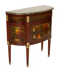 Two French Marble Top Gilt Metal Mounted Side Cabinets