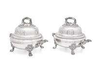 A Pair of George IV Silver Domed Lids on Silver-Plated Tureens