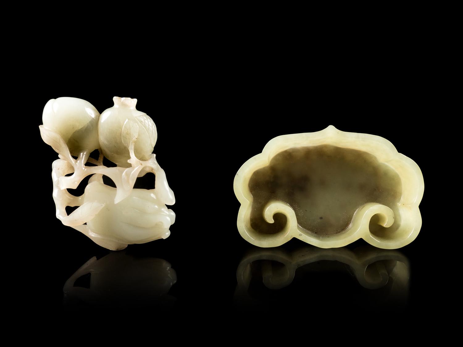 Two Chinese Celadon and Russet Jade Articles