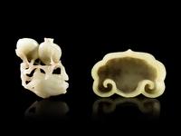 Two Chinese Celadon and Russet Jade Articles