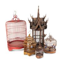 Five Wood Framed and Metal Birdcages — 20TH CENTURY