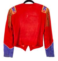 Women's Red Leather Beaded Jacket with Fringe, by Patricia Wolf, Texas, size 8